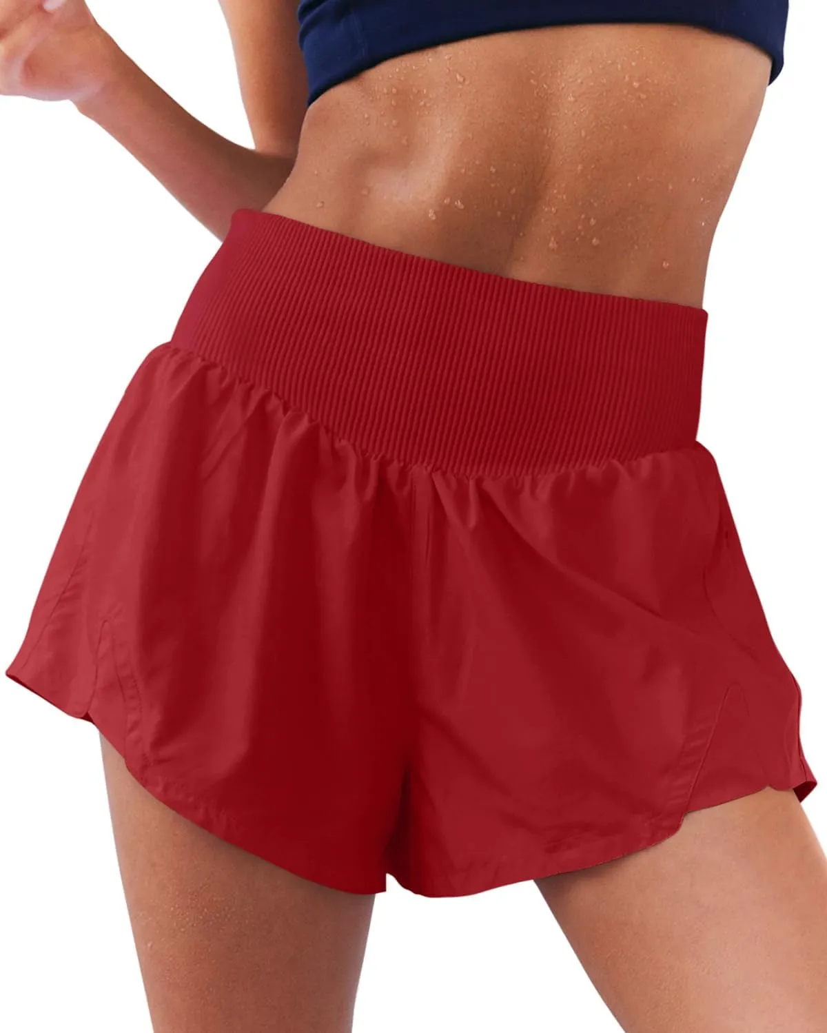 LASLULU Women's Ribbed High Waisted Gym Shorts Tummy Control Biker Workout Running Tennis Shorts with Zipper Pockets
