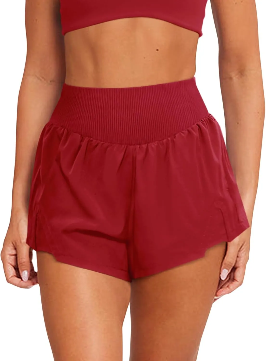 LASLULU Women's Ribbed High Waisted Gym Shorts Tummy Control Biker Workout Running Tennis Shorts with Zipper Pockets