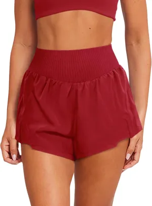 LASLULU Women's Ribbed High Waisted Gym Shorts Tummy Control Biker Workout Running Tennis Shorts with Zipper Pockets