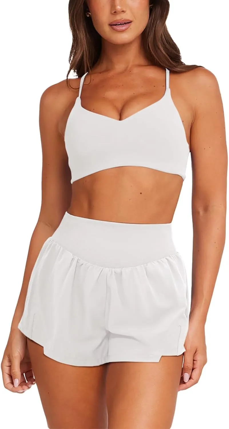 LASLULU Women's Ribbed High Waisted Gym Shorts Tummy Control Biker Workout Running Tennis Shorts with Zipper Pockets