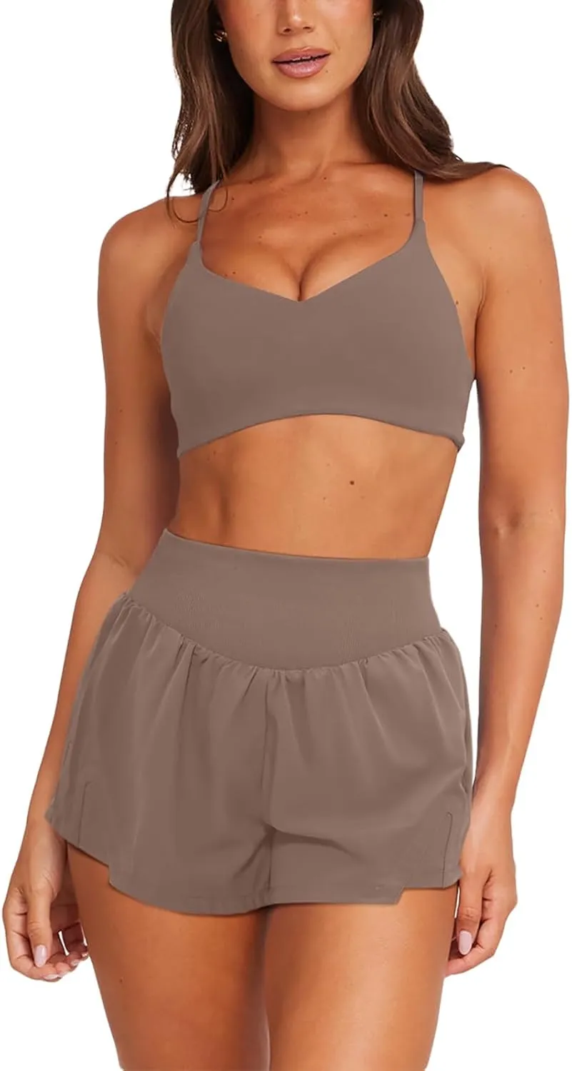LASLULU Women's Ribbed High Waisted Gym Shorts Tummy Control Biker Workout Running Tennis Shorts with Zipper Pockets