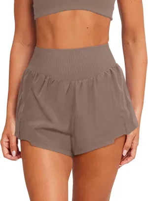 LASLULU Women's Ribbed High Waisted Gym Shorts Tummy Control Biker Workout Running Tennis Shorts with Zipper Pockets