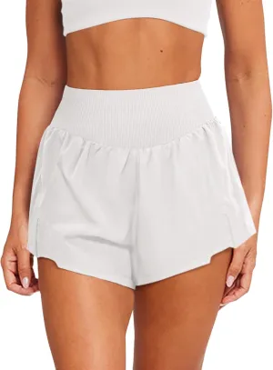 LASLULU Women's Ribbed High Waisted Gym Shorts Tummy Control Biker Workout Running Tennis Shorts with Zipper Pockets