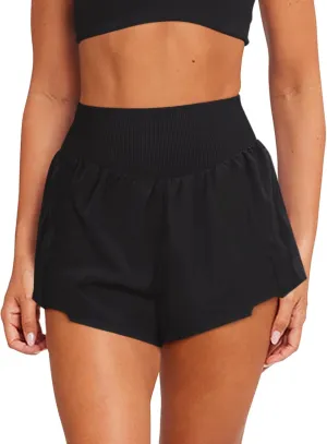 LASLULU Women's Ribbed High Waisted Gym Shorts Tummy Control Biker Workout Running Tennis Shorts with Zipper Pockets