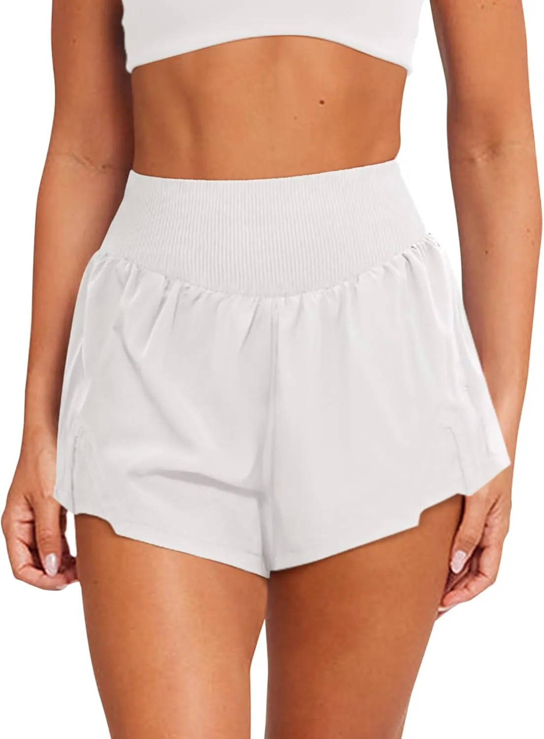 LASLULU Women's Ribbed High Waisted Gym Shorts Tummy Control Biker Workout Running Tennis Shorts with Zipper Pockets