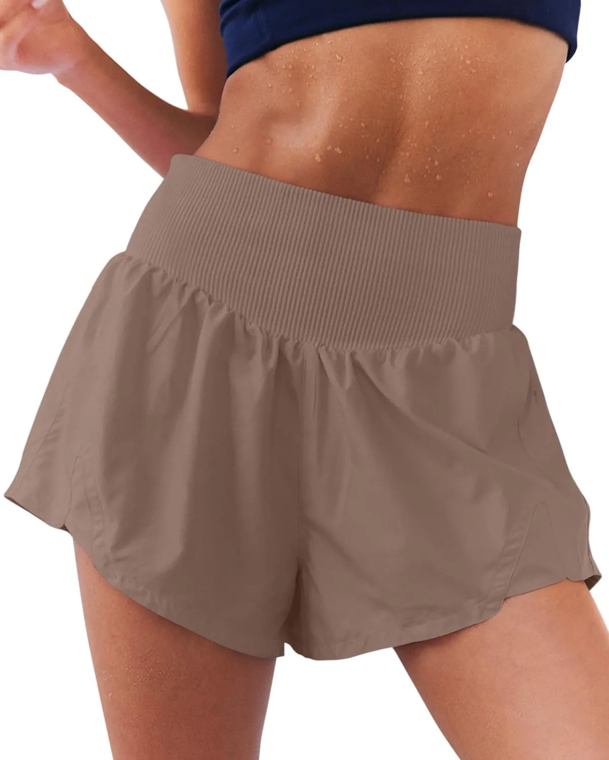 LASLULU Women's Ribbed High Waisted Gym Shorts Tummy Control Biker Workout Running Tennis Shorts with Zipper Pockets