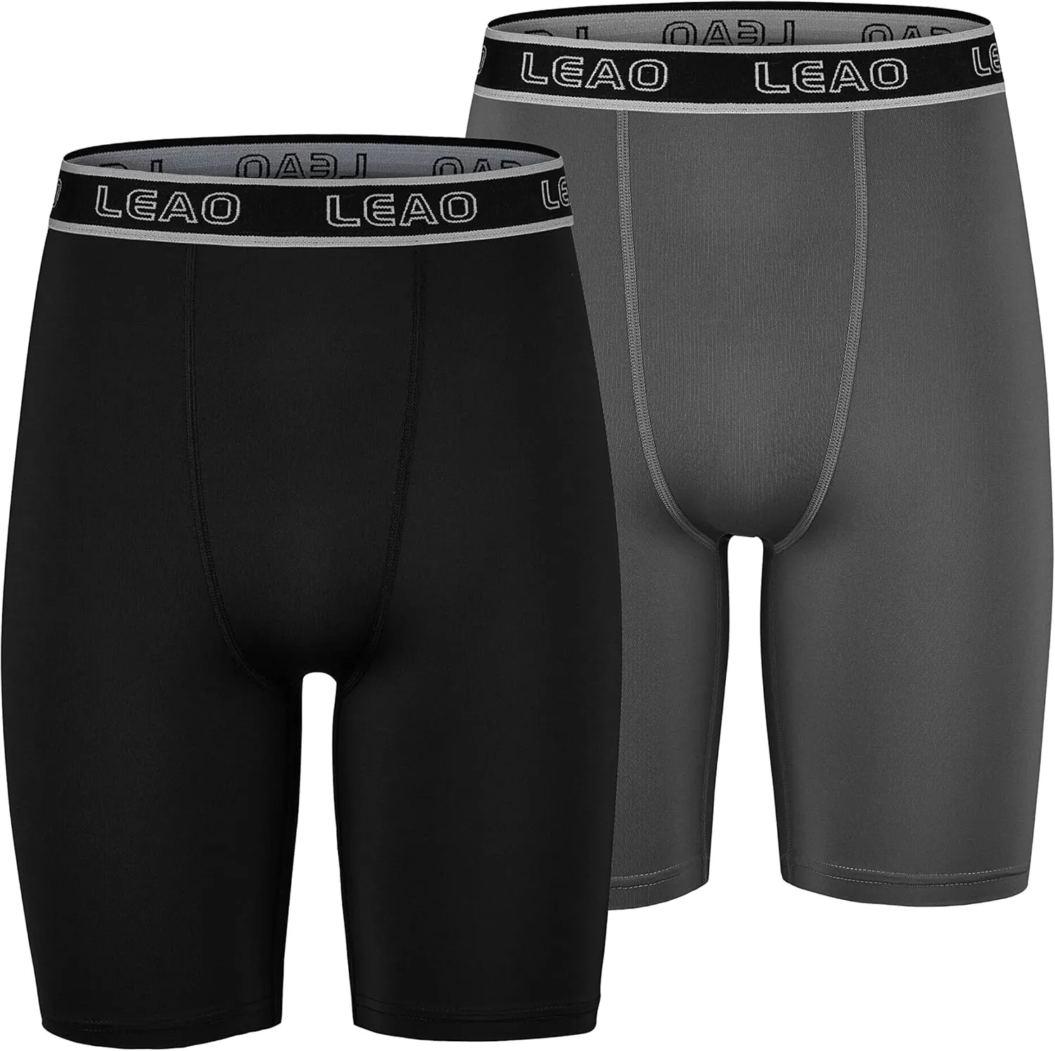 LEAO Youth Boys Compression Shorts 2-pack Performance Athletic Underwear Sports Boxer Briefs