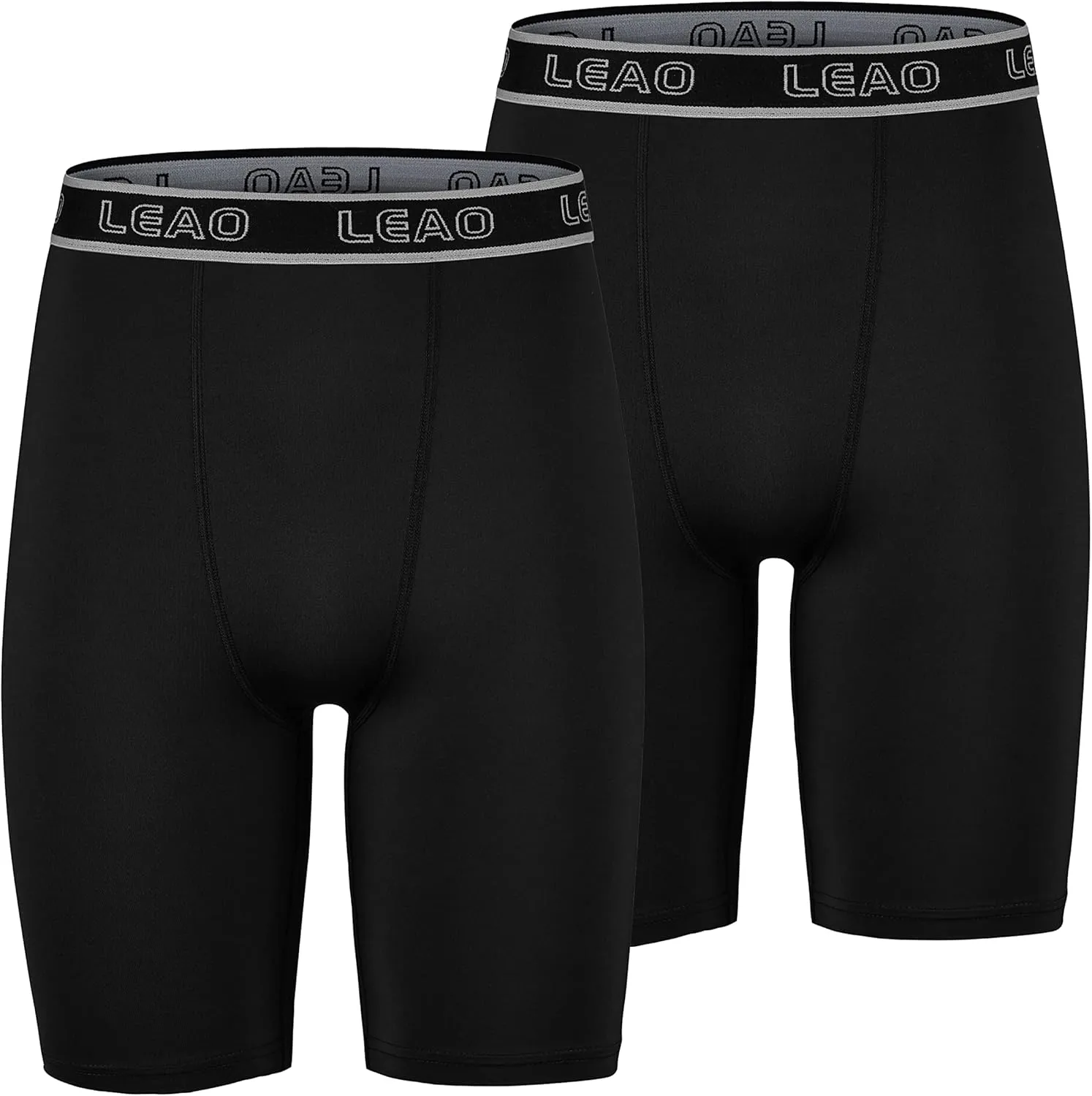 LEAO Youth Boys Compression Shorts 2-pack Performance Athletic Underwear Sports Boxer Briefs