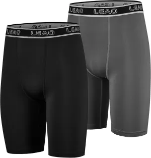 LEAO Youth Boys Compression Shorts 2-pack Performance Athletic Underwear Sports Boxer Briefs