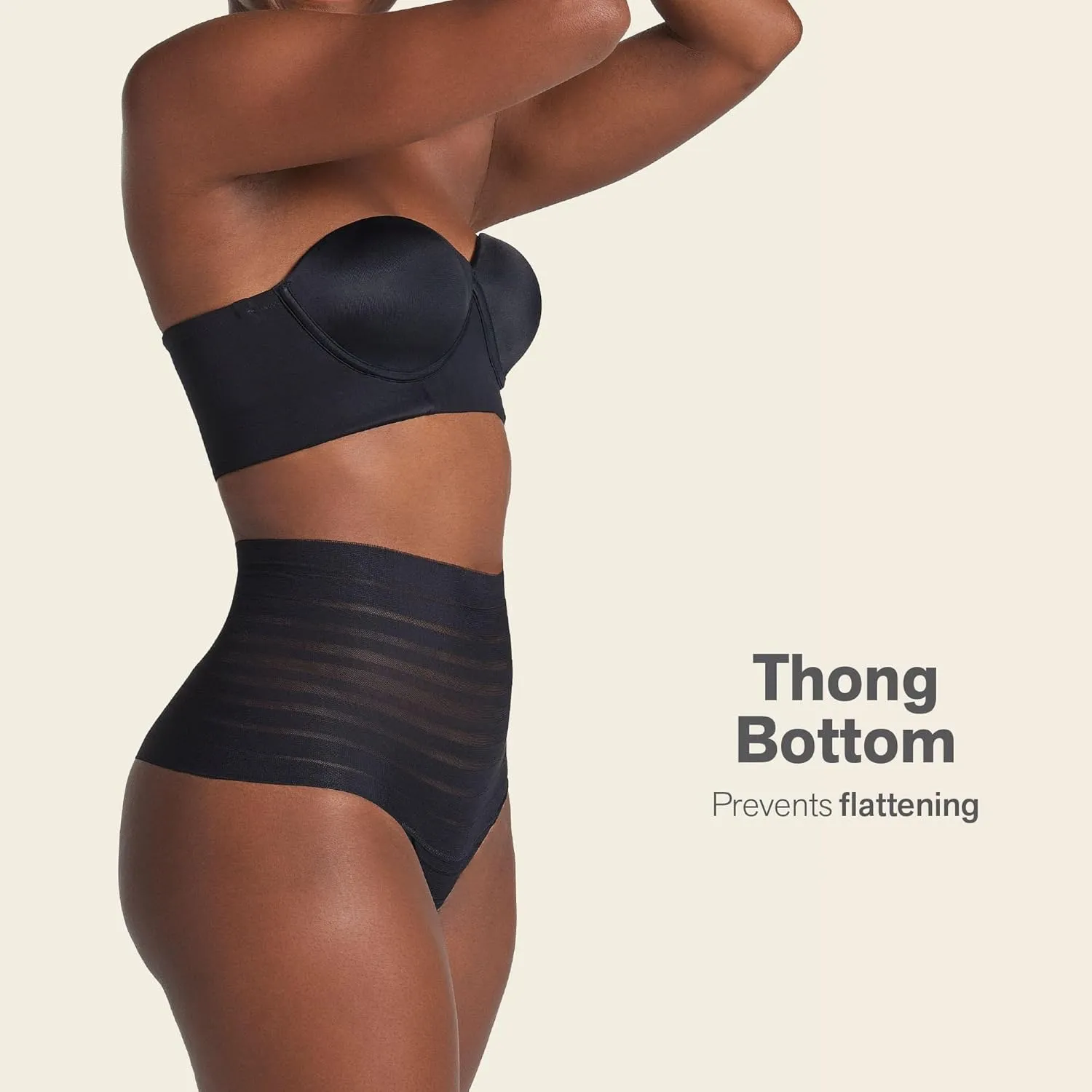 Leonisa Seamless High Waisted Thong Panty with Lace Stripe for Women - Slimming Tummy Control Underwear