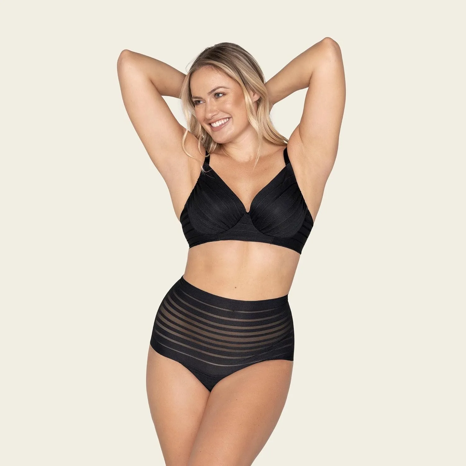 Leonisa Seamless High Waisted Thong Panty with Lace Stripe for Women - Slimming Tummy Control Underwear