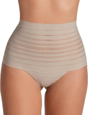 Leonisa Seamless High Waisted Thong Panty with Lace Stripe for Women - Slimming Tummy Control Underwear