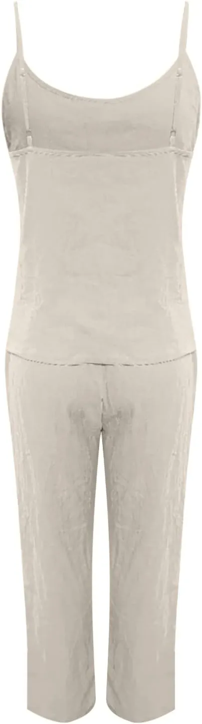 Lightweight Cotton and Linen Pajamas 2 Pieces Clothes for Women Solid Sleeveless Suspenders Trousers Summer Loungewear