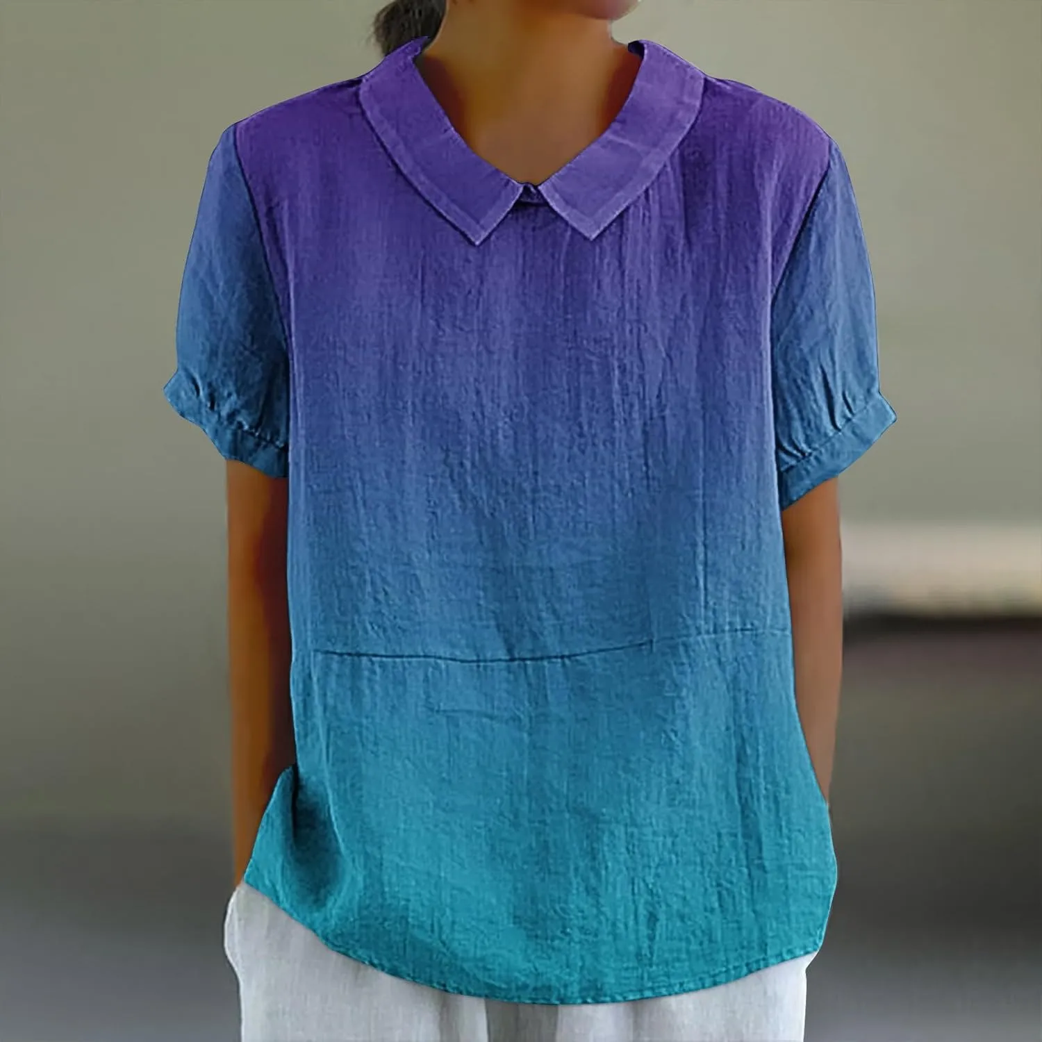Linen Shirts for Women Summer Lightweight Short Sleeve Tunic Tshirts Cute Collared Tops Business Work Casual Blouses