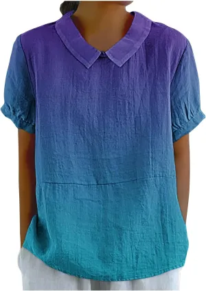 Linen Shirts for Women Summer Lightweight Short Sleeve Tunic Tshirts Cute Collared Tops Business Work Casual Blouses