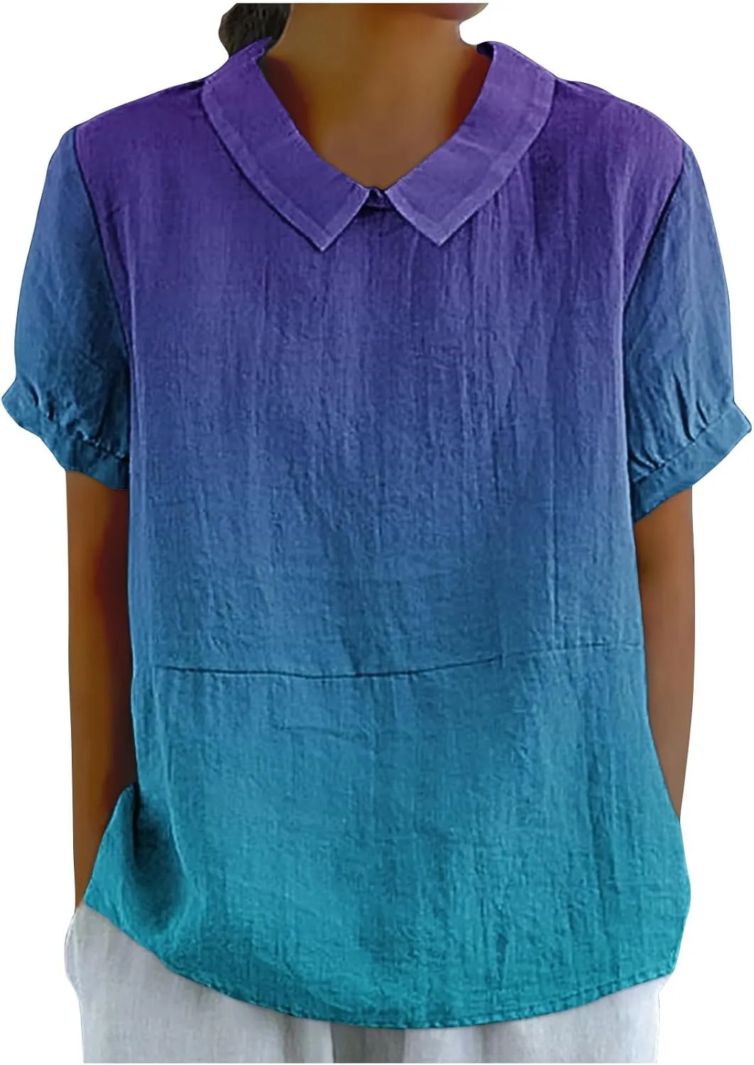 Linen Shirts for Women Summer Lightweight Short Sleeve Tunic Tshirts Cute Collared Tops Business Work Casual Blouses