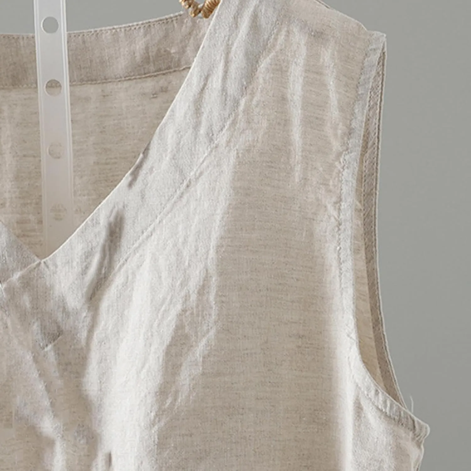Linen Tank Women Loose Sleeveless V Neck Vacation Solid Color Tunic Tanks Casual Summer Cotton Side Slits Camisole