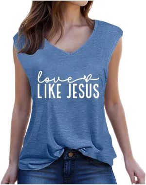 Love Like Jesus Tank Tops for Women Funny Letter Print Sleeveless T Shirts Summer Casual Loose Breathable Tees