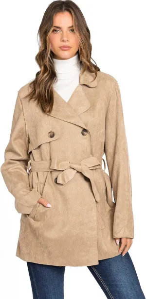 Love Tree Women's Juniors Faux Suede Light Layering Trench Coat