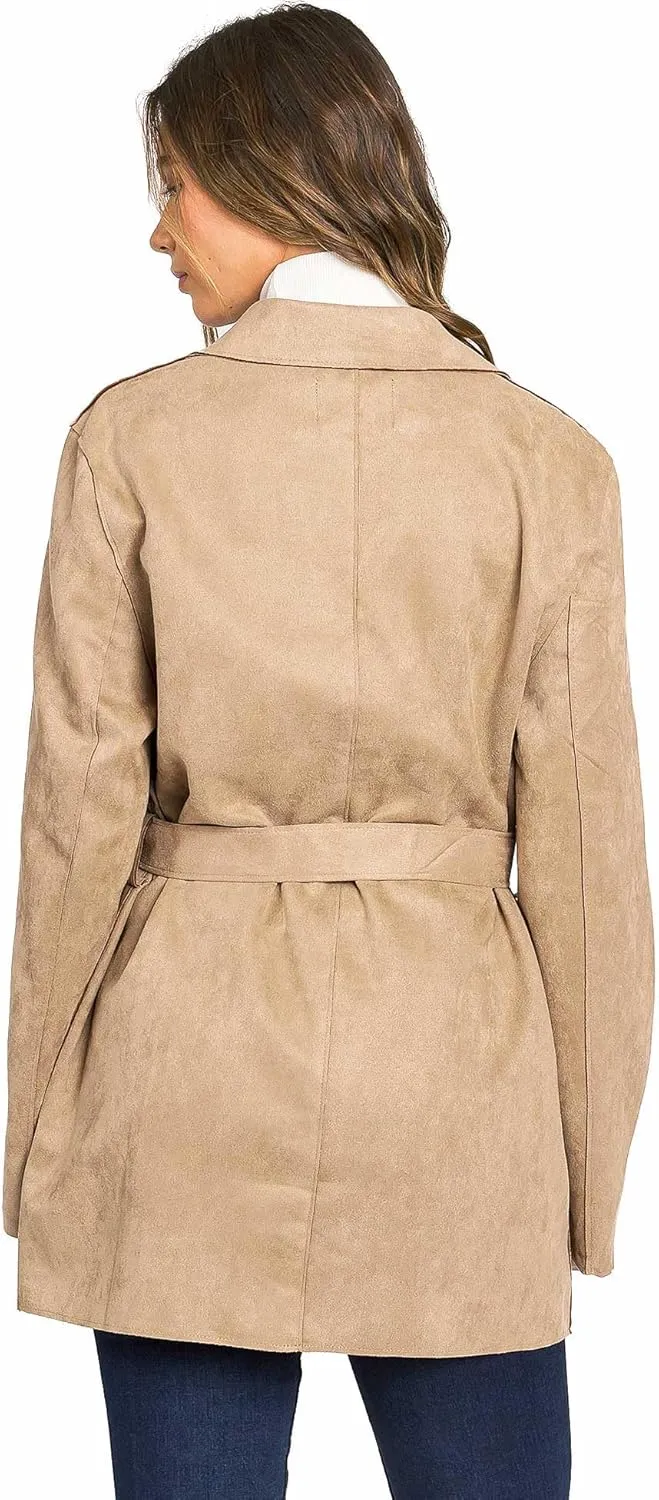 Love Tree Women's Juniors Faux Suede Light Layering Trench Coat