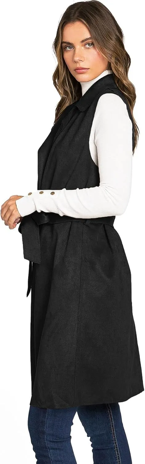 Love Tree Women's Juniors Faux Suede Light Layering Trench Vest
