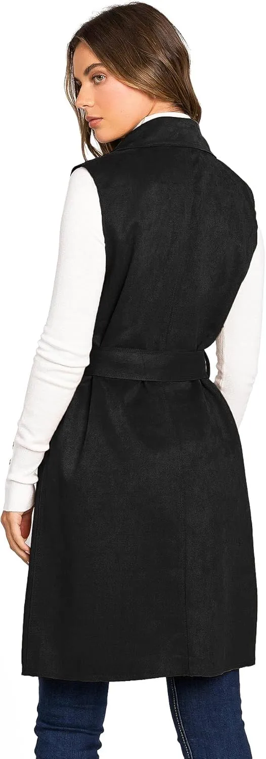 Love Tree Women's Juniors Faux Suede Light Layering Trench Vest