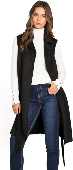 Love Tree Women's Juniors Faux Suede Light Layering Trench Vest