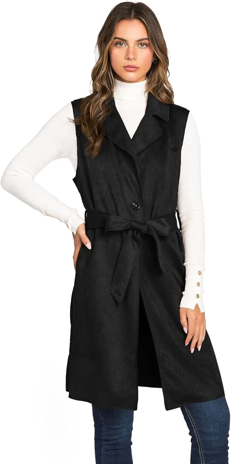 Love Tree Women's Juniors Faux Suede Light Layering Trench Vest