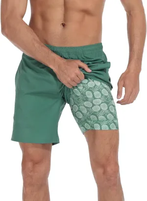LRD Mens Athletic Workout Shorts with Compression Liner 7 inch Inseam