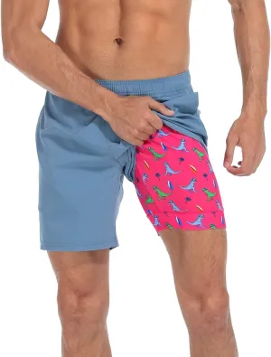 LRD Mens Athletic Workout Shorts with Compression Liner 7 inch Inseam