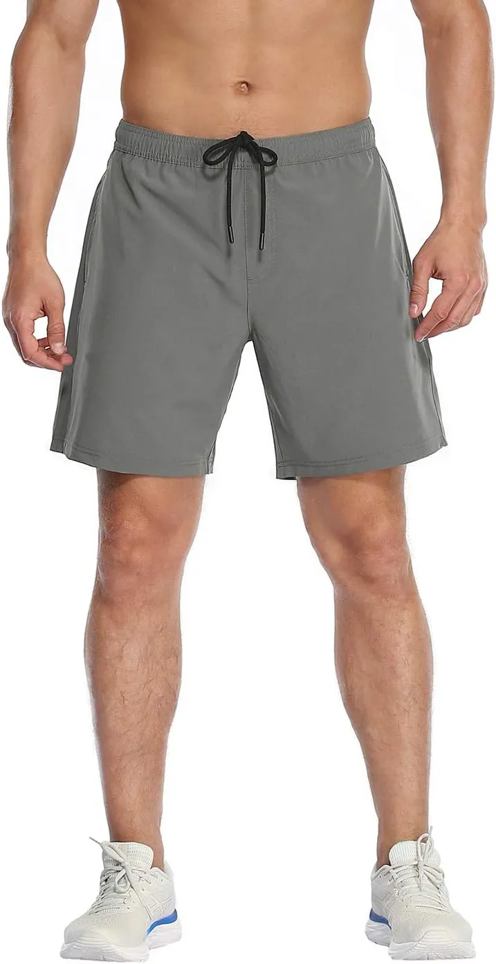 LRD Mens Athletic Workout Shorts with Compression Liner 7 inch Inseam