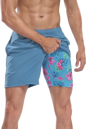 LRD Mens Athletic Workout Shorts with Compression Liner 7 inch Inseam