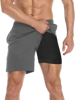 LRD Mens Athletic Workout Shorts with Compression Liner 7 inch Inseam