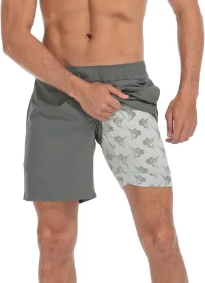 LRD Mens Athletic Workout Shorts with Compression Liner 7 inch Inseam