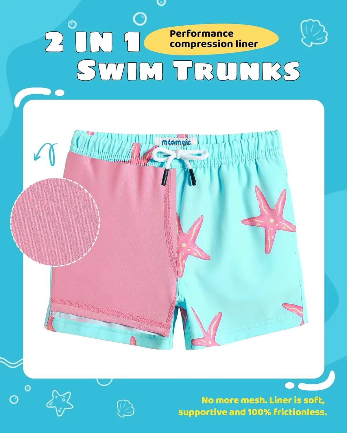 maamgic Boys Swim Trunks with Compression Liner Toddler Stretch Swim Shorts