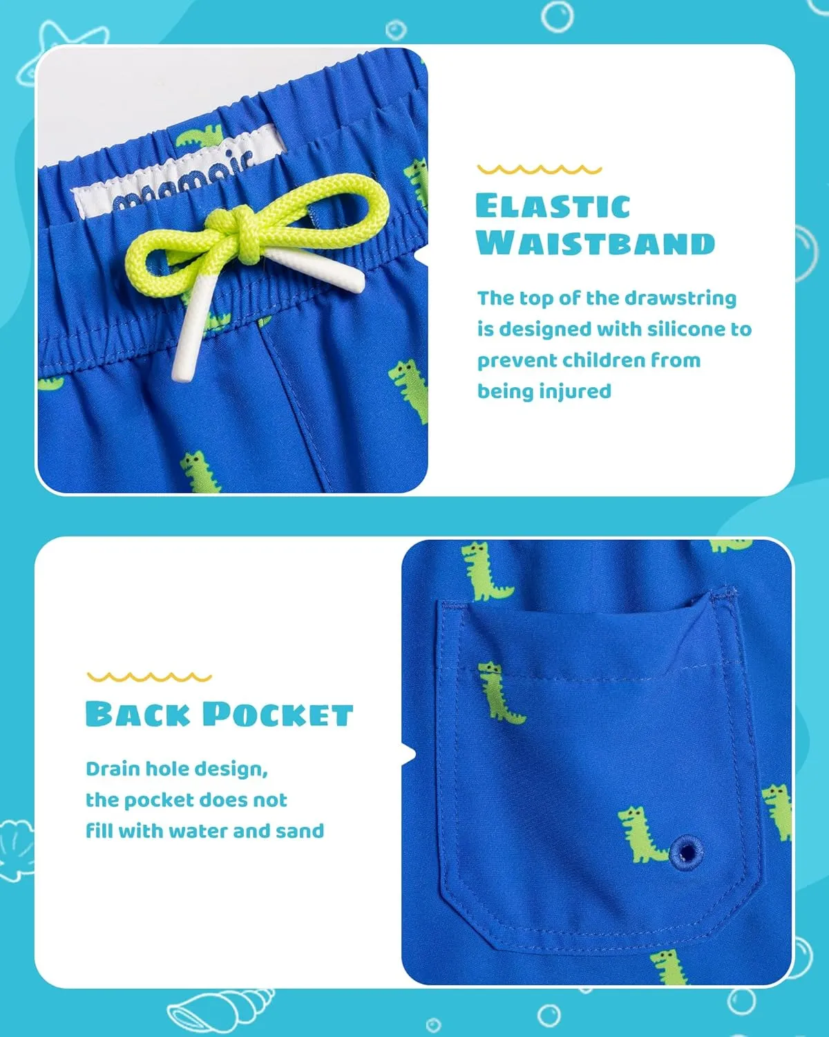 maamgic Boys Swim Trunks with Compression Liner Toddler Stretch Swim Shorts