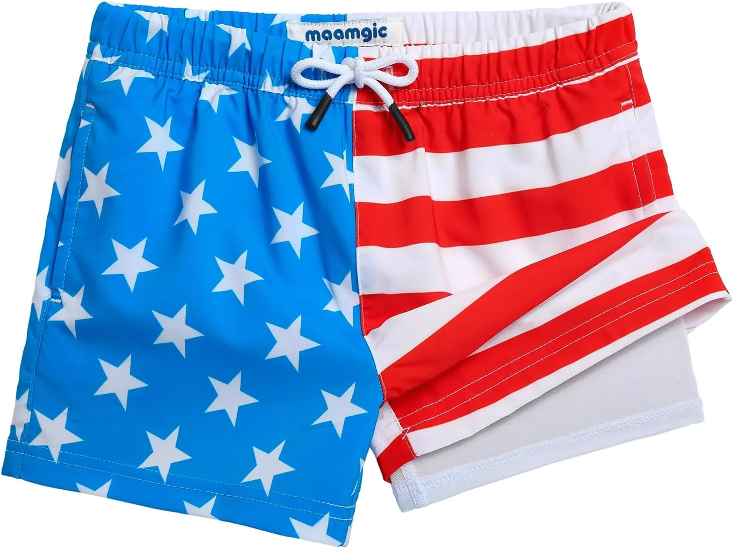 maamgic Boys Swim Trunks with Compression Liner Toddler Stretch Swim Shorts