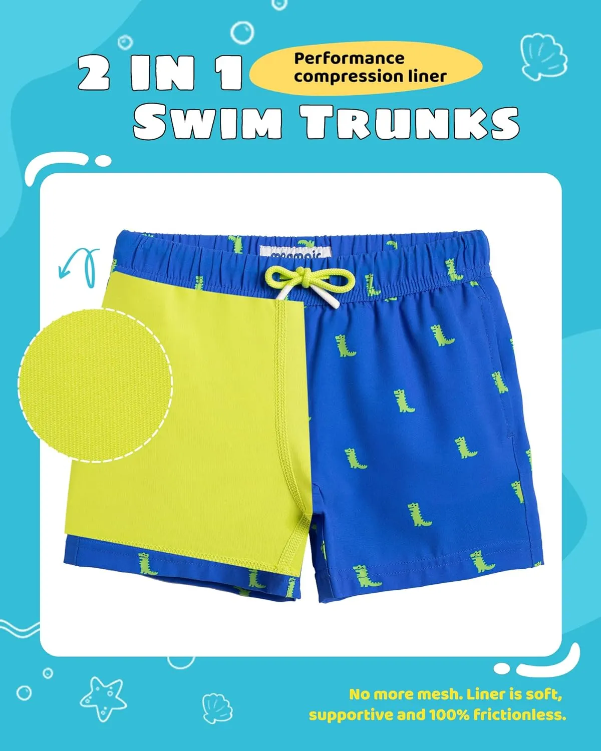 maamgic Boys Swim Trunks with Compression Liner Toddler Stretch Swim Shorts