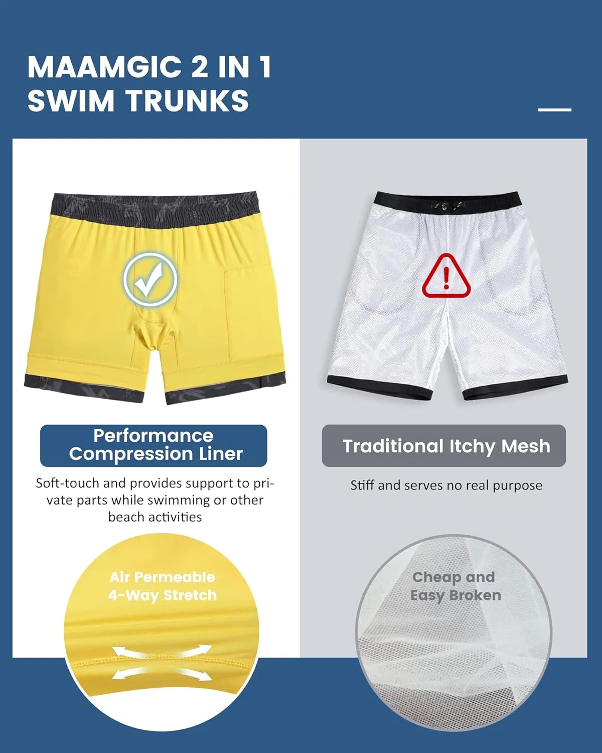 maamgic Mens 5 Inch Stretch Swimming Shorts Compression Liner Swim Trunks Swimwear Bathing Suits Beach Wear Swim Suits