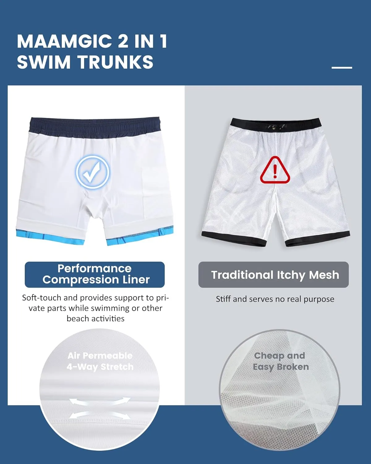 maamgic Mens 5 Inch Stretch Swimming Shorts Compression Liner Swim Trunks Swimwear Bathing Suits Beach Wear Swim Suits