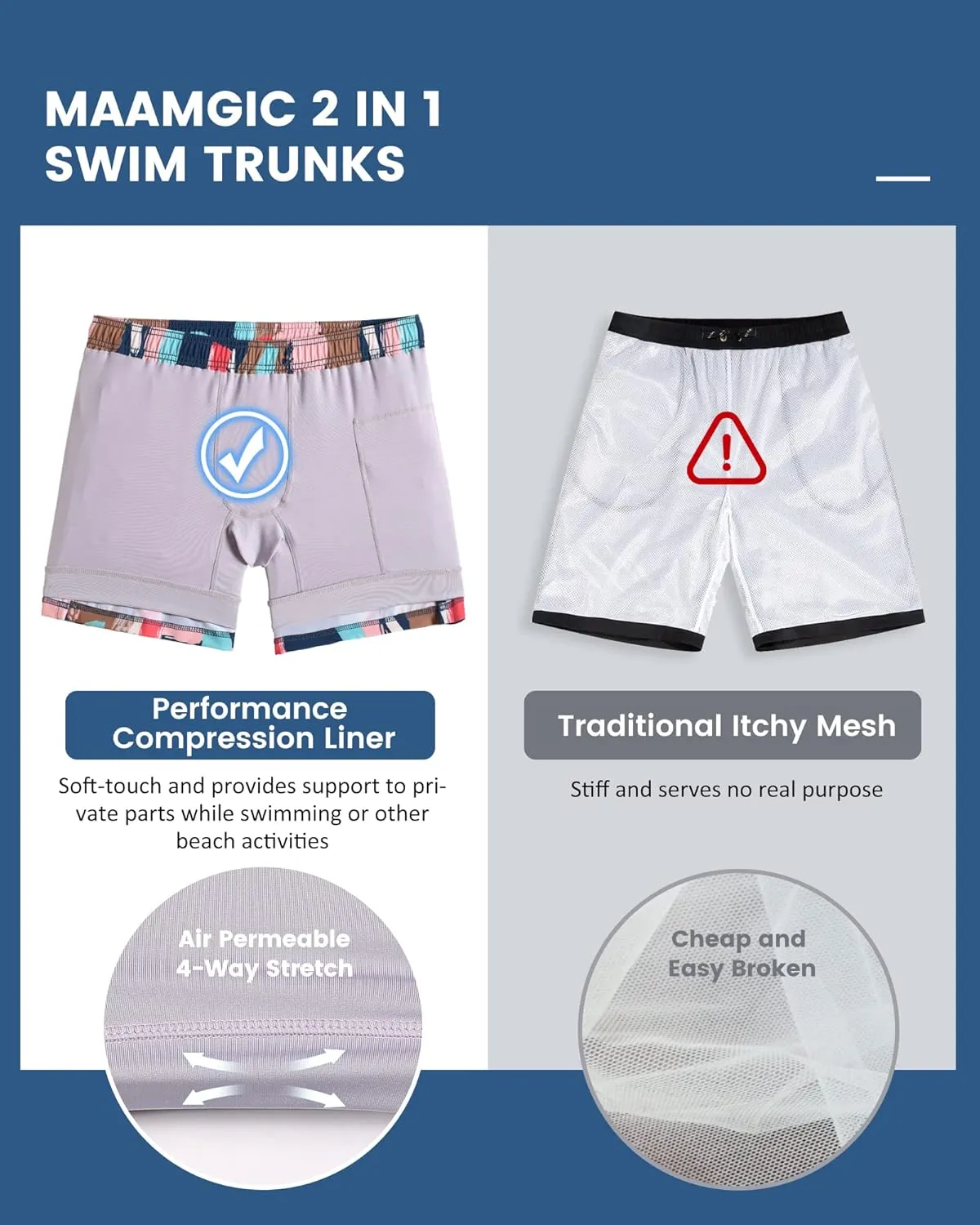 maamgic Mens 5 Inch Stretch Swimming Shorts Compression Liner Swim Trunks Swimwear Bathing Suits Beach Wear Swim Suits
