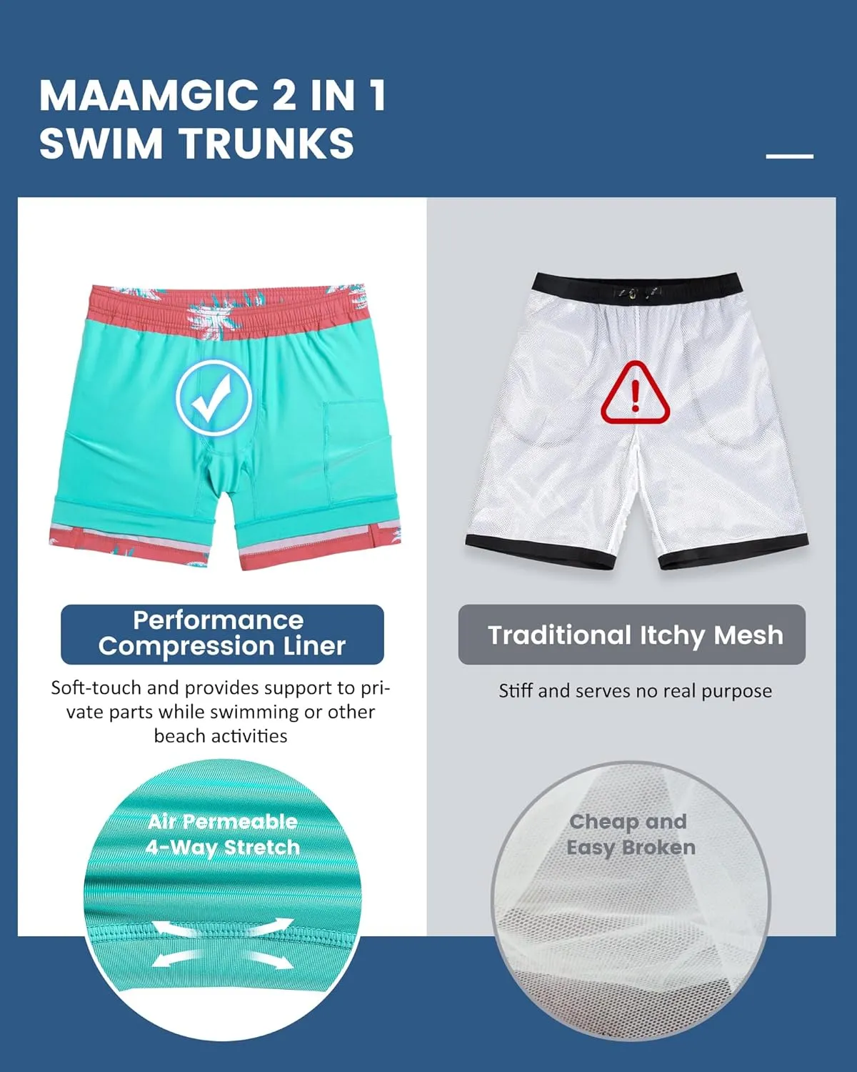 maamgic Mens 5 Inch Stretch Swimming Shorts Compression Liner Swim Trunks Swimwear Bathing Suits Beach Wear Swim Suits