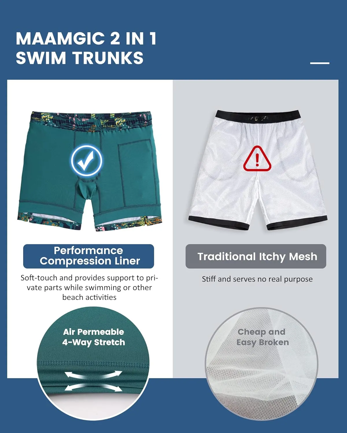 maamgic Mens 5 Inch Stretch Swimming Shorts Compression Liner Swim Trunks Swimwear Bathing Suits Beach Wear Swim Suits