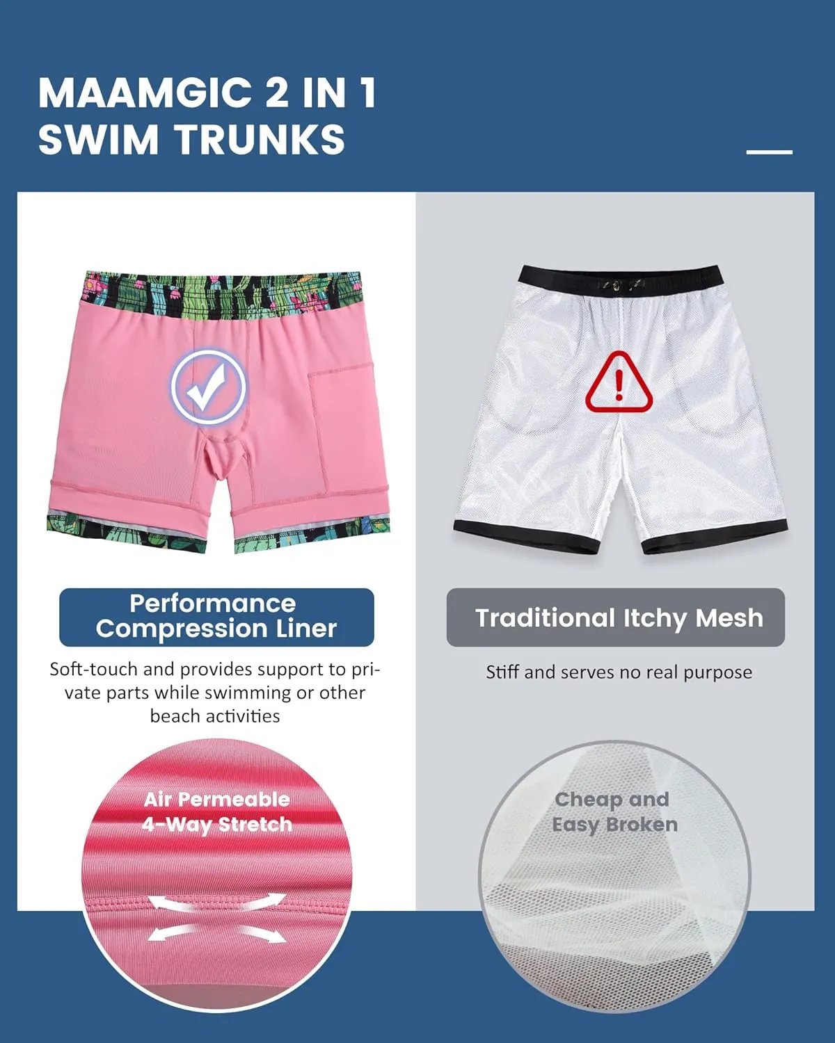maamgic Mens 5 Inch Stretch Swimming Shorts Compression Liner Swim Trunks Swimwear Bathing Suits Beach Wear Swim Suits