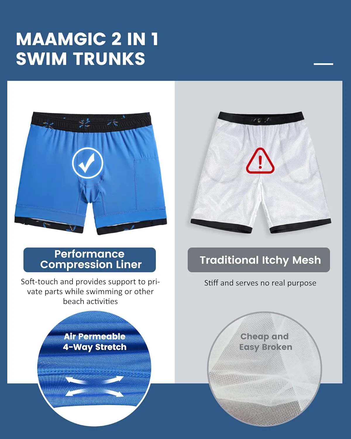 maamgic Mens 5 Inch Stretch Swimming Shorts Compression Liner Swim Trunks Swimwear Bathing Suits Beach Wear Swim Suits