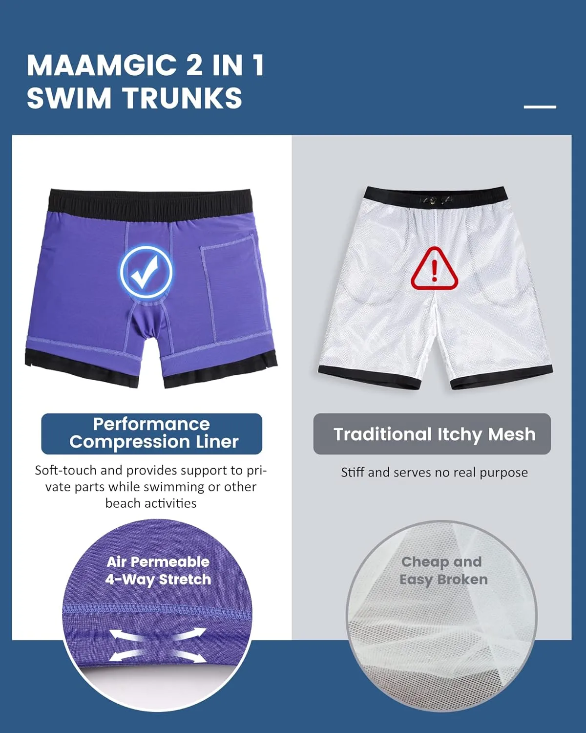 maamgic Mens 5 Inch Stretch Swimming Shorts Compression Liner Swim Trunks Swimwear Bathing Suits Beach Wear Swim Suits