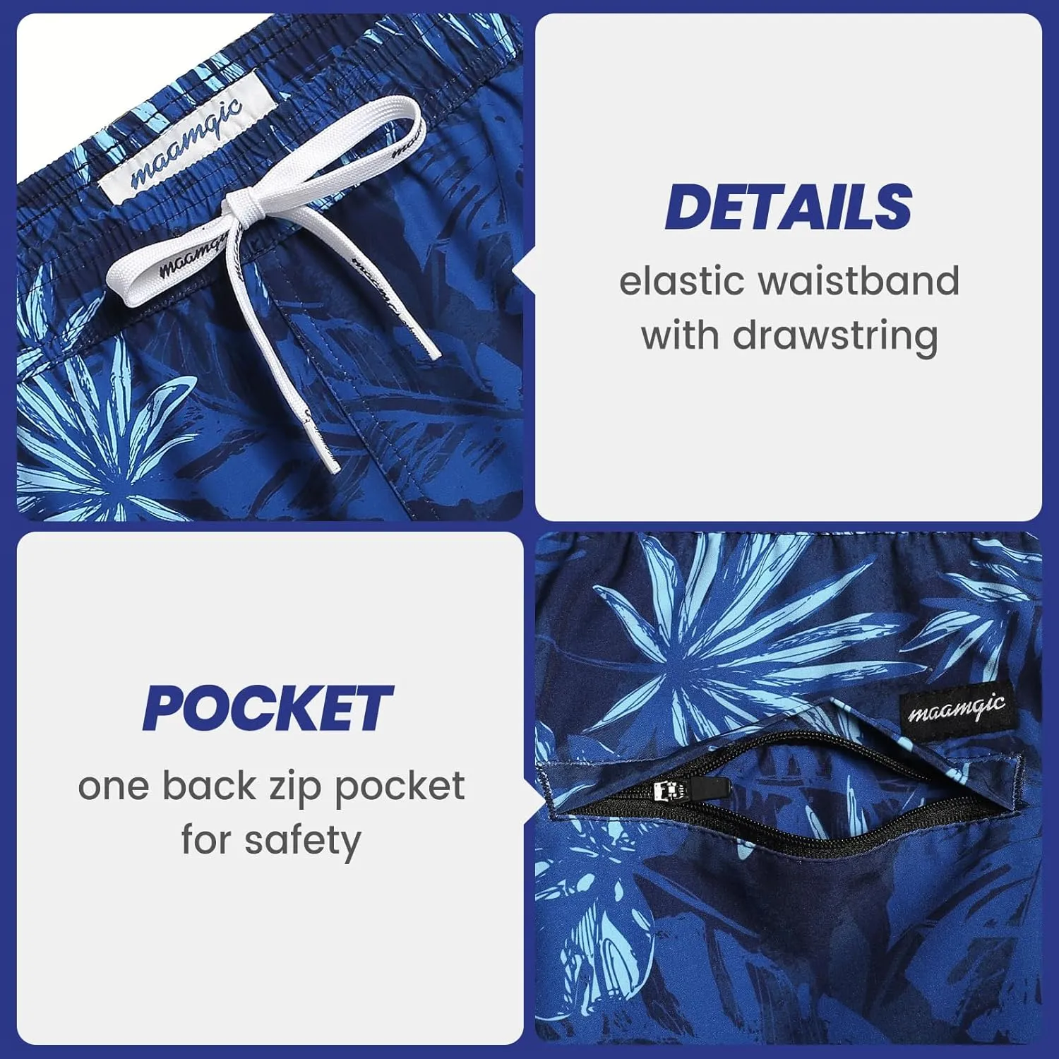 maamgic Mens 7" Stretch Swim Trunks Quick Dry Mesh Lining Swimwear Bathing Suits
