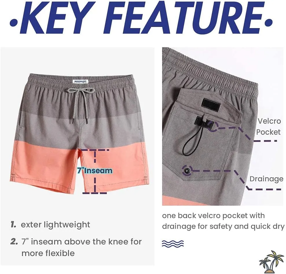 maamgic Mens 7" Stretch Swim Trunks Quick Dry Mesh Lining Swimwear Bathing Suits