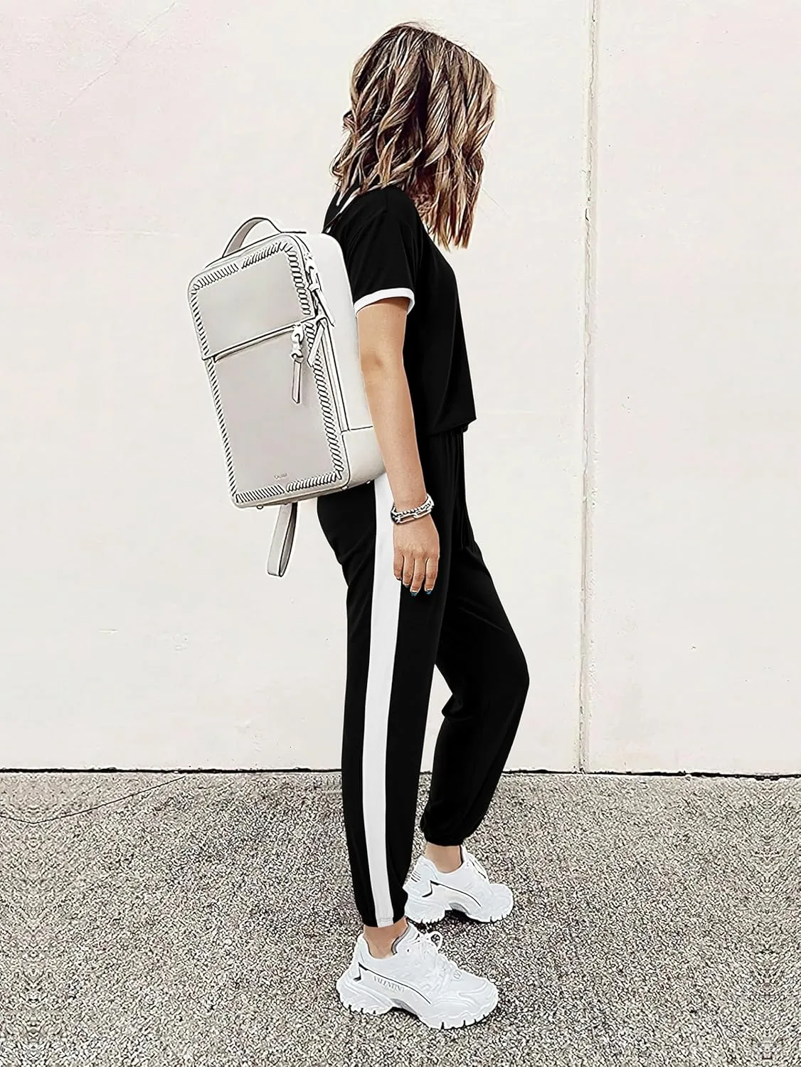 MASCOMODA Womens 2 Piece Outfits 2025 Summer Tracksuit Sets Short Sleeve Tops Travel Long Pants Jogger Lounge Set