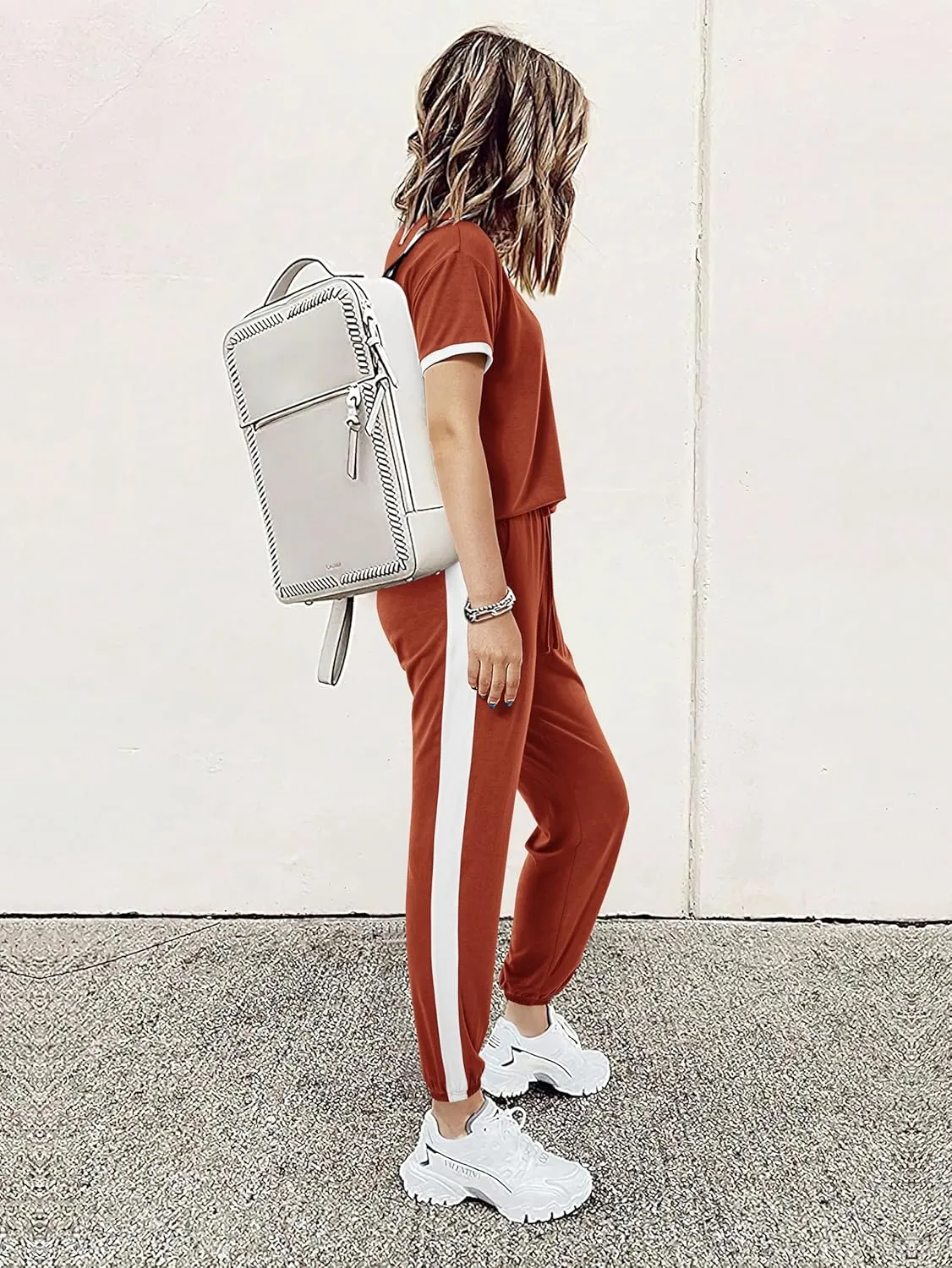 MASCOMODA Womens 2 Piece Outfits 2025 Summer Tracksuit Sets Short Sleeve Tops Travel Long Pants Jogger Lounge Set